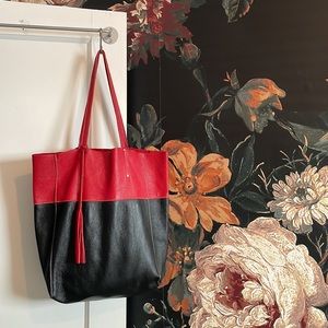 🇨🇦 Roots Leather Tote Bag | Red & Black Limited Edition Version